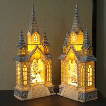 Hot Selling Resin Craft 2022 Popular Design Christmas Glitter Church Musical Lighted Snow Water Lantern