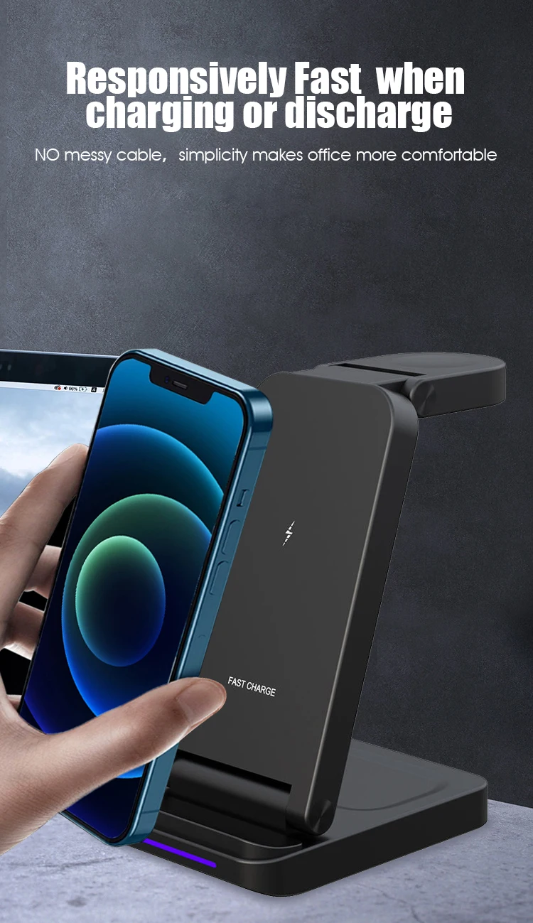 Mobile Phones Holder 2023 Wholesale Wireless Charger 3 In 1 Qi Foldable