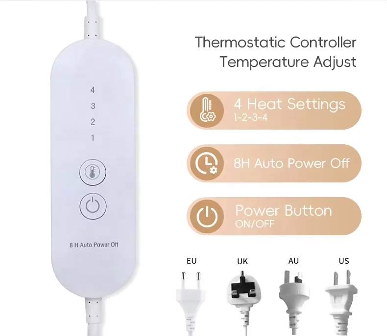 自動電源オフ機能付き 二人用多目的電気毛布 洗濯機対応 温度調節可能 冬用 3