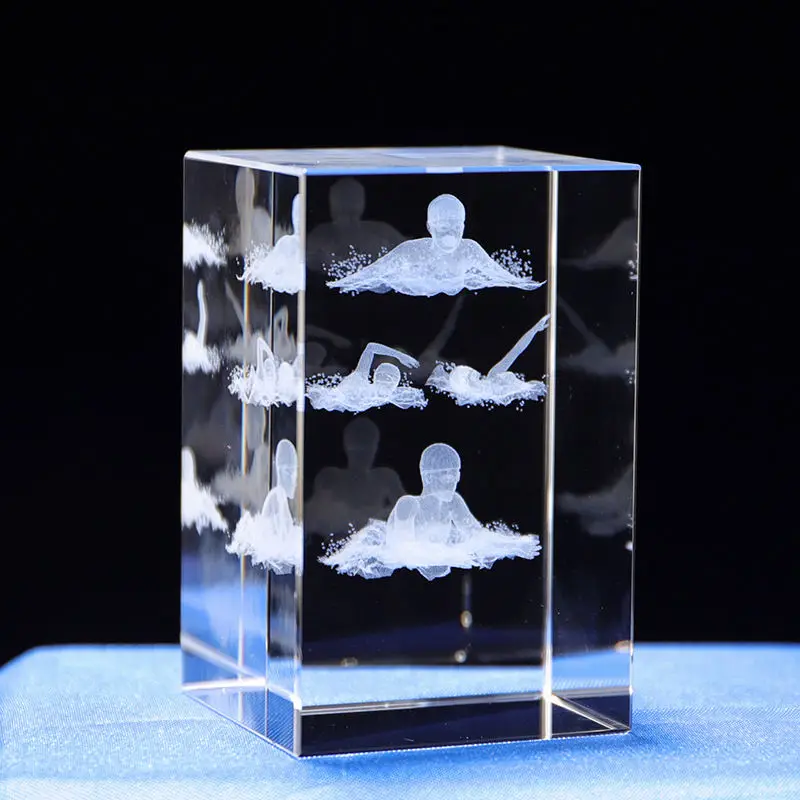 Customizable Crystal Souvenir 3D Laser Carved Angel Theme Swimming Triathlon Sport UV Printed Crystal Cube details