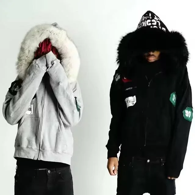 Unisex Winter French Terry Hoodie Streetwear Y2k Cotton High Quality Heavyweight Fleece Zip Fur Custom Embroidered Streetwear gallery 2