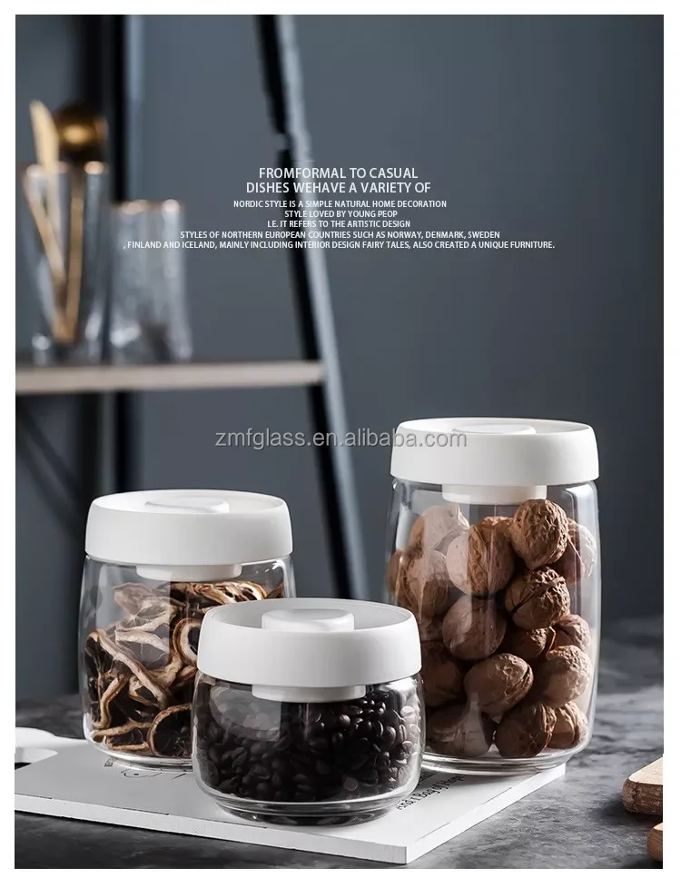 500ml/900ml/1200ml Vacuum Sealed Glass Storage Jars Coffee Jars Glass