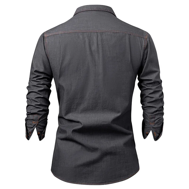 American Vintage Denim Shirt Men's Cotton Double Pockets Men's Shirts Work Style Long Sleeve Shirt Man