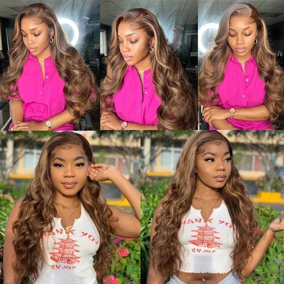 Blond Kroppsvågig Lace Front Peruk Äkta Hår Slingor Limfri 360 Full Lace Frontal Peruker Dam_voghion.com