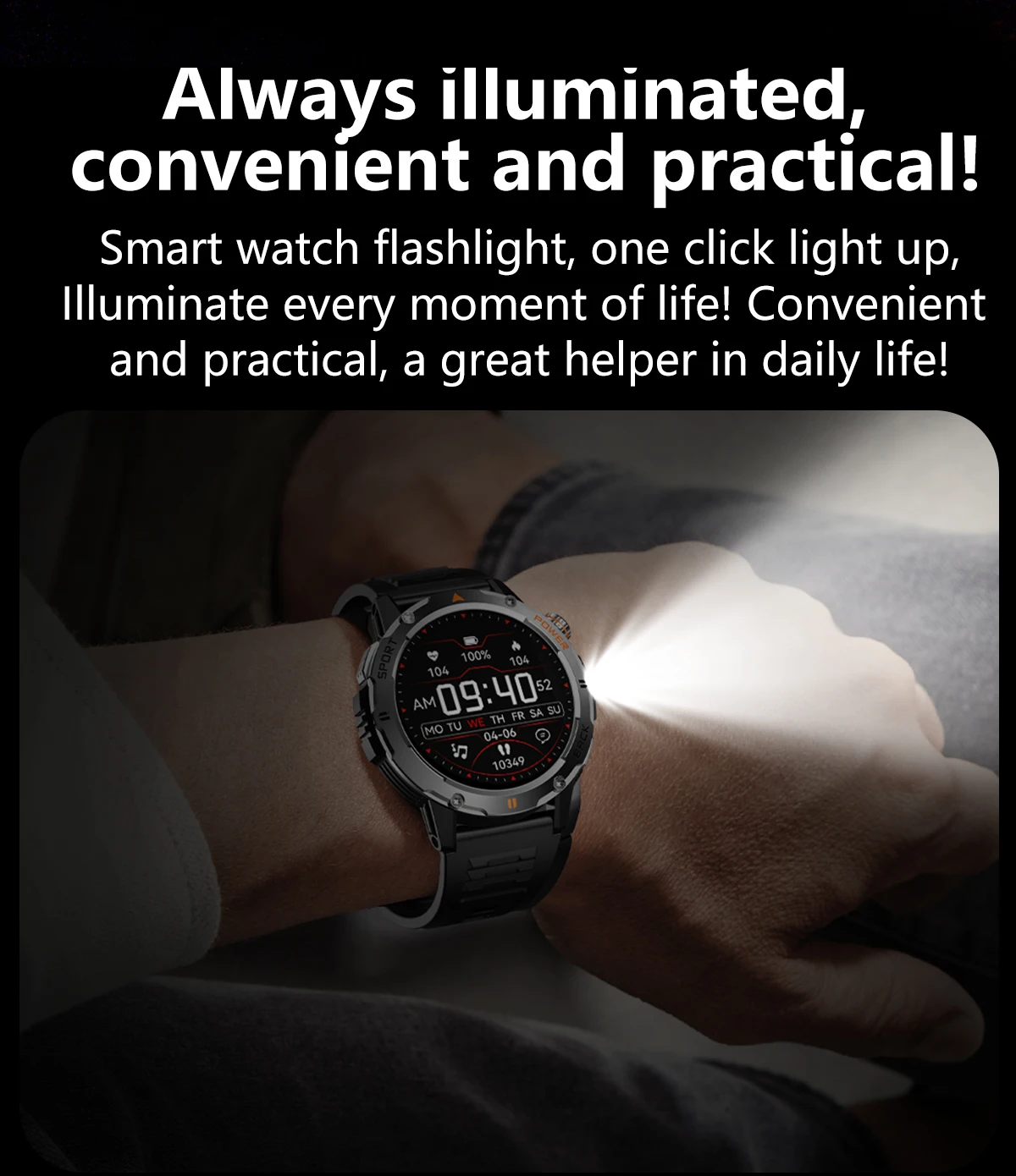 YK06 Outdoor Sports Smart Watch 2026 Heart Rate Monitor Fitness Tracker Flashlight Compass BT Call Smart Watch for Men