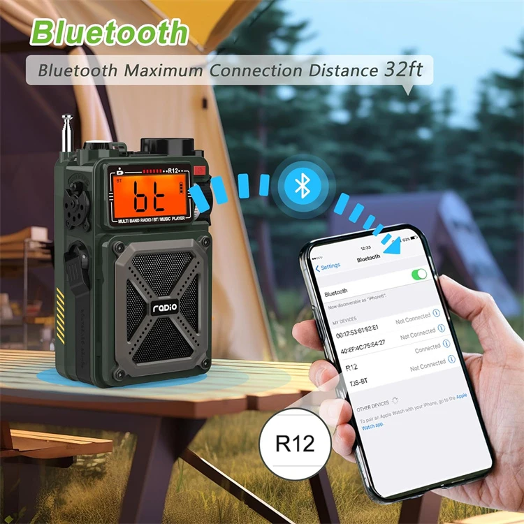 Solar Power for CAMping Earthquake Flashlight Multi-Band Cranking Generator Pocket Radio with Mp3 Speaker