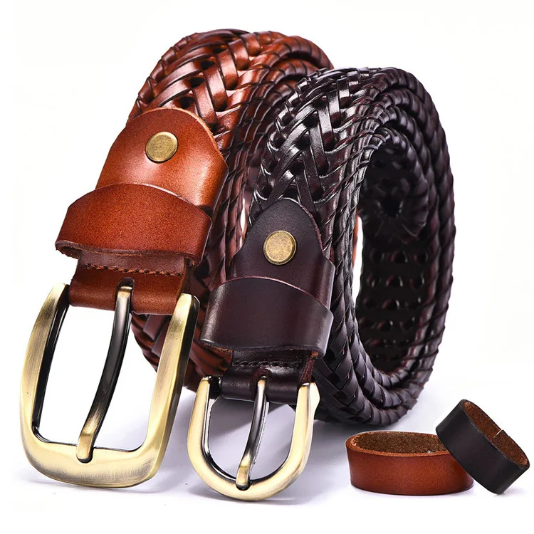 Hand-woven leather belt casual versatile men’s leather belt