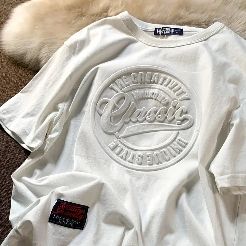 High Quality Custom Men's T Shirt Fashion 3d Bump Embossing Tshirt 100