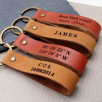 Personalised Leather Keychain Coordinates Keychain Gift For Men Leather Keyring Custom Message Key Chain