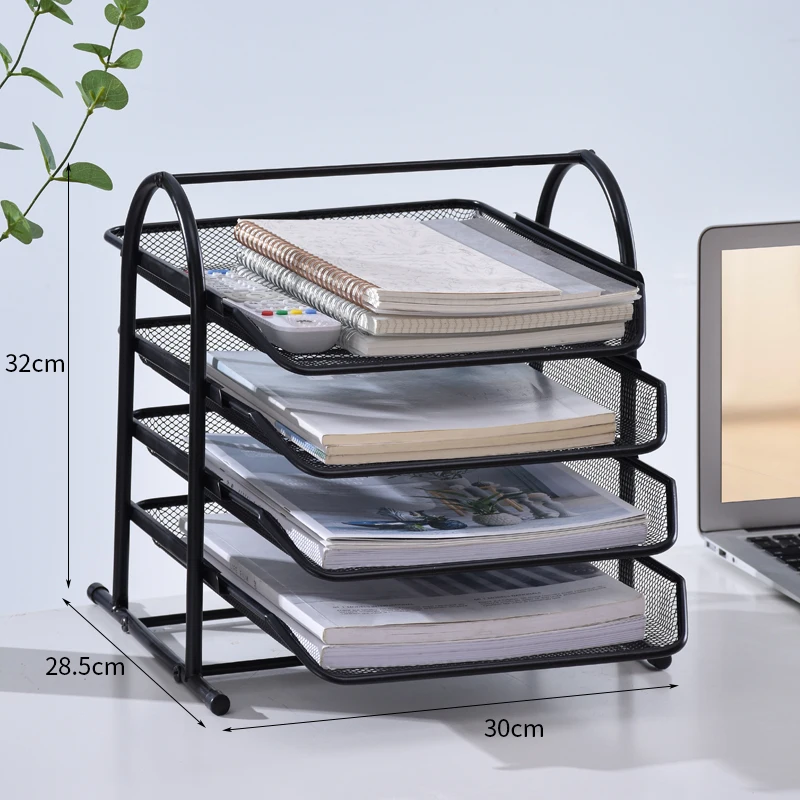 Wideny Office Metal Mesh 2 Tier Desk File Organizer Shelves With 3 Sorter Sections