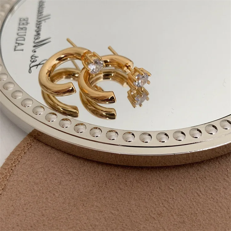 2 Styles Wearing Front Back Detachable Earrings Shiny Zircon Gold