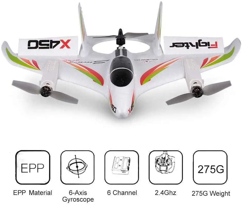 Hot HOSHI XK Wltoys X450 RC Plane 2.4G 6CH Fixed Wing Brushless RC Glider 3Flight Modes Vertical Take-off Landing RC Helicopter