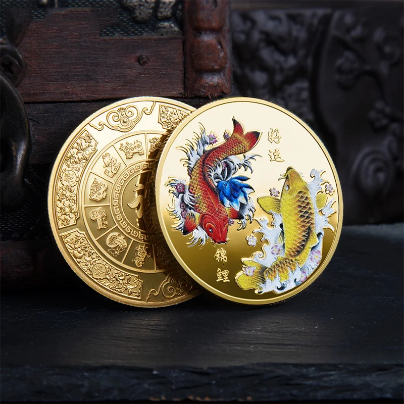 pièce de monnaie chanceuse chinoise feng shui chinois mascotte pièces de  poisson chanceux pièce de défi chinois