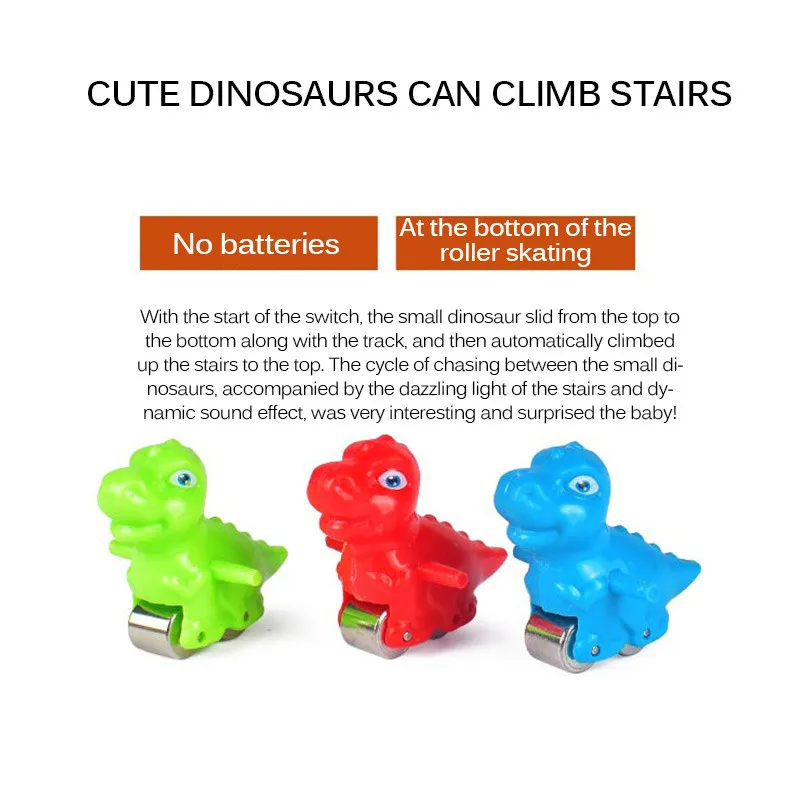 1 Set Small Dinosaur Sliding Toys Electric Dinosaur Climbing Stairs Tracks  Slide Toy