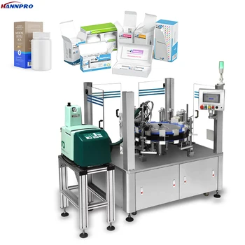 Bottled Drug-s Vertical load 20-50 cartons /min Automatic Rotary Carton Box Cartoning Packaging Machine