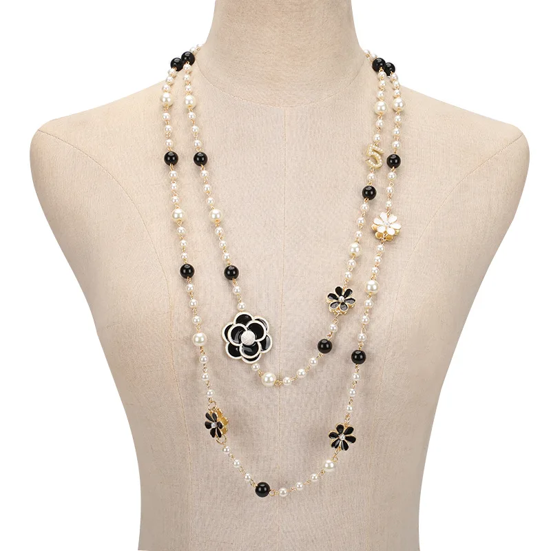 Wholesale 2022 Long Necklace Number 5 Flower Necklace Double Layered Pearl  Necklace For Women From m.