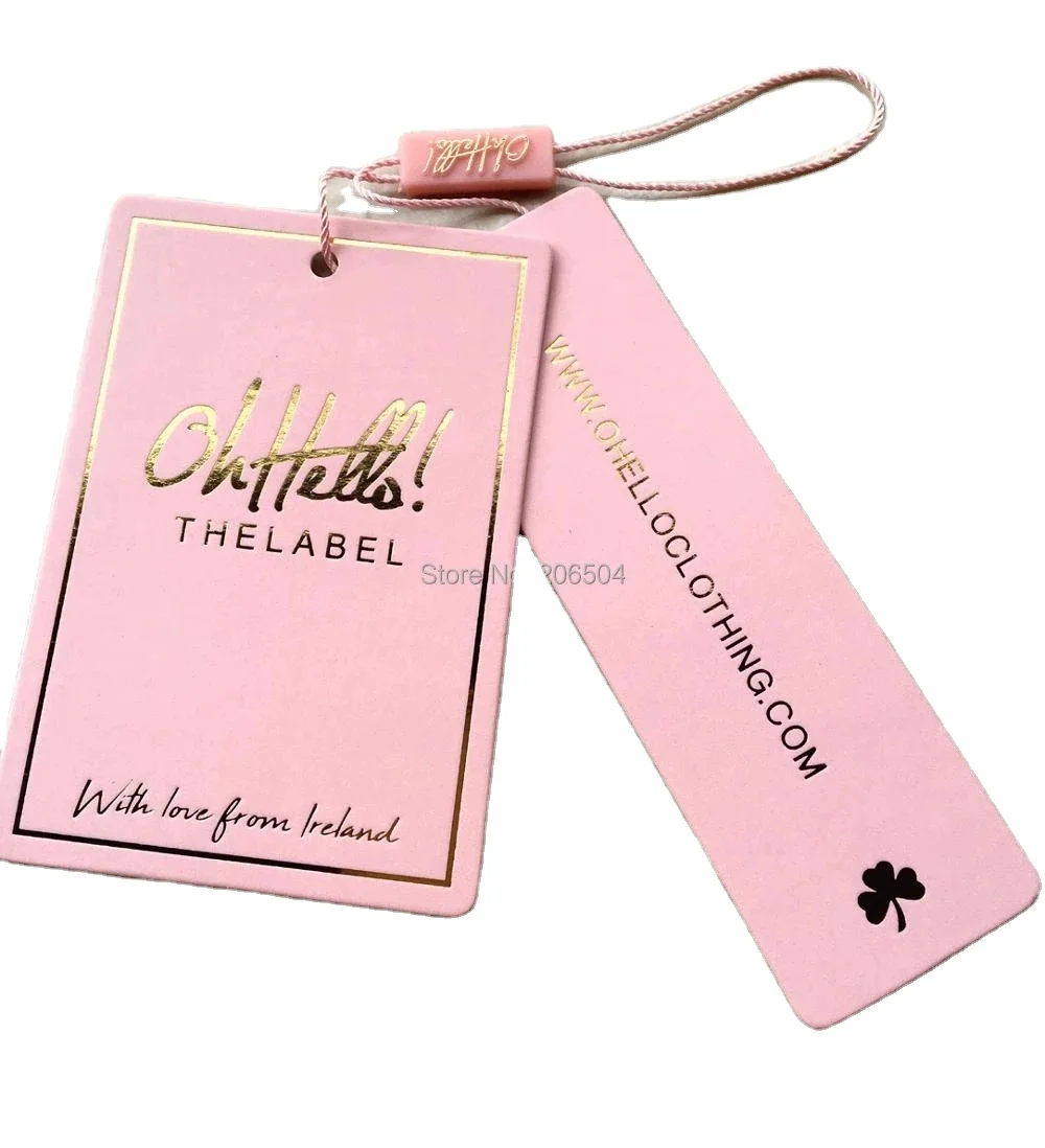 Custom Luxury Garment Swing Tags Clothes Label print Name logo Plastic hang tag with string paper hangtags For Clothing own logo factory