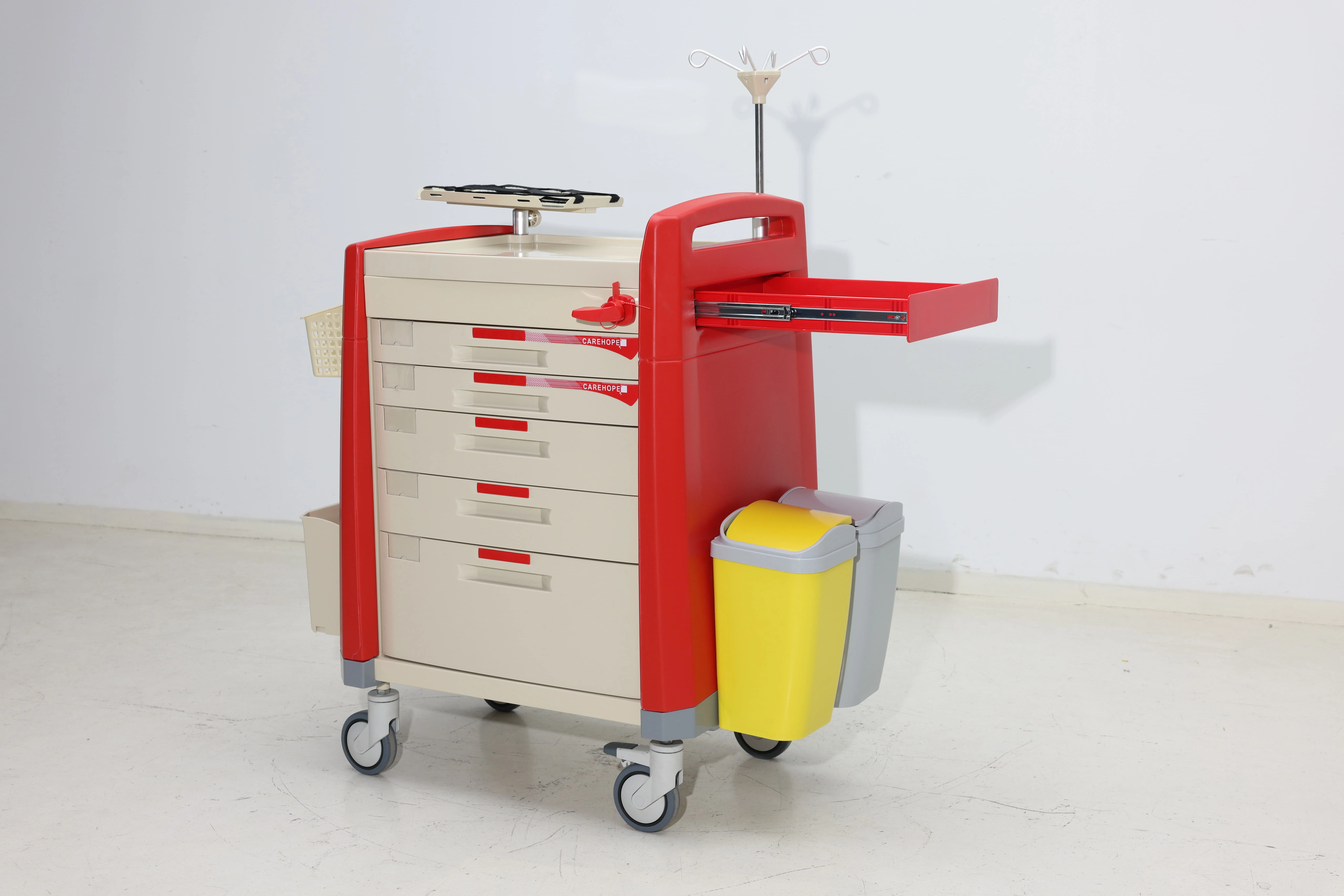 EMS Crash Trolley CPR Board ABS Dual-Waste System Oxygen Holder Hidden Power Outlets 50 Emergency Lock Tags Hospital Hotel 3