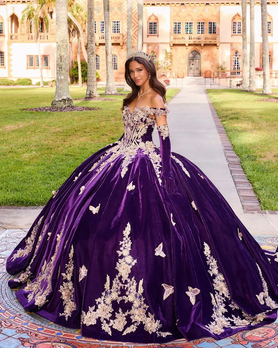 Mily Bridal MQ053 Purple Sweet Neck Quinceanera Dress Off the Shoulder Golden Appliques with Princess Ball Gown Mily Bridal MQ053 Purple Sweet Neck Quinceanera Dress Off the Shoulder Golden Appliques with Princess Ball Gown