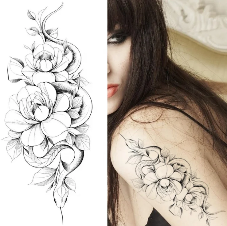 Временные татуировки с цветами, наклейки, розы и бабочки разных цветов, смешанные стили, боди-арт, временные татуировки для женщин