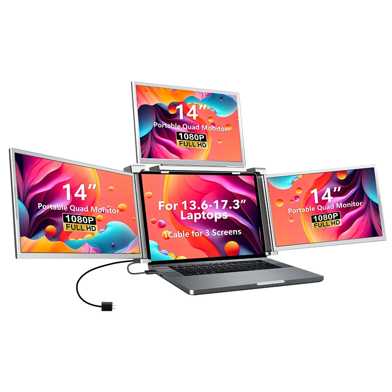 14 Inch ONE Cable Portable Quad Monitor - Extend Laptop Screen