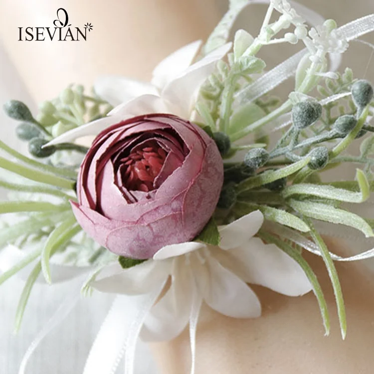 ISEVIAN Artificial Purple Bridal Flower Cheap Wedding Wrist Corsage