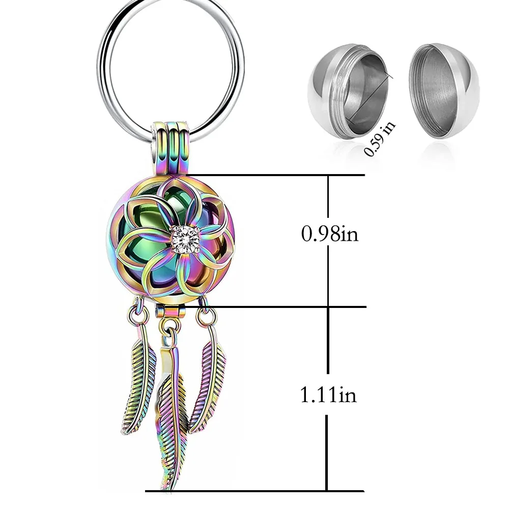 Cremation Jewelry Stainless Steel Urn Feather Tassel Hollow Keychain Cremation Aluminum Urn Memorial Pet/Human