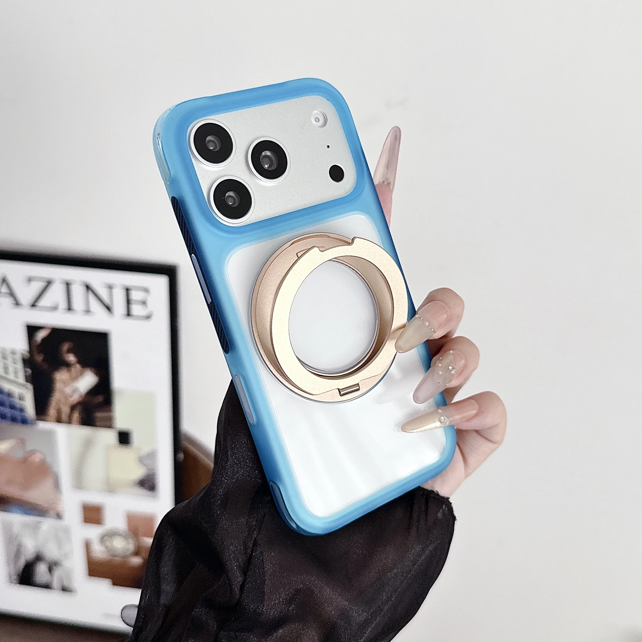 Wholesale 2 in 1 Invisible 360 Rotatable Kickstand Magnetic Phone Case Anti-drop Corner Cover for iPhone 17 16 Pro Max clear