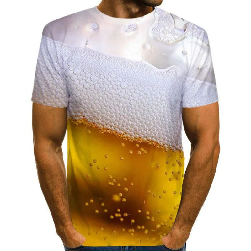 Topassion 3D Lightweight Top for Men Funny Beer Printed Short Sleeve Hooded Pullover T-Shirt Summer Beer Festival 3D Printing O-Neck Short Sleeve Blouse Tops 