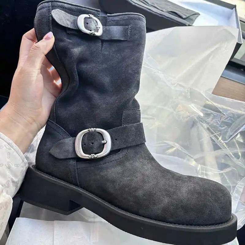 Genuine Leather Mickey Cowboy Boot Chelsea Black Big Toe Thick Sole Derby Shoes Women Ankle Boots - Image 2