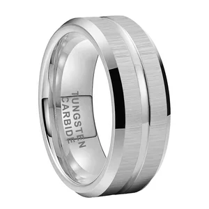 Coolstyle Jewelry 8mm Grooved Beveled Brushed Tungsten Carbide Ring for Men Women Fashion Engagement Wedding Band Comfort Fit