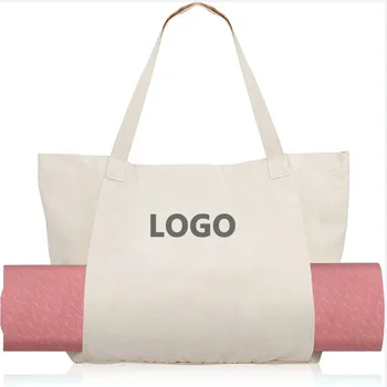 Custom Logo Large Yoga Mat Bags Carryall Canvas Gym Tote Bag Cotton Canvas Yoga Tote Bags For Women