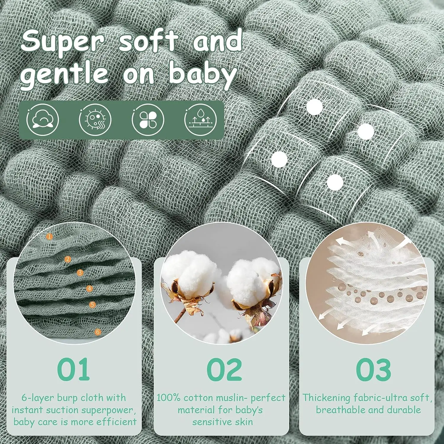 High Quality 100% Organic Cotton 6 Layers Solid Color Super Soft Bib And Muslin Burp Cloths Burping Towel For Baby factory