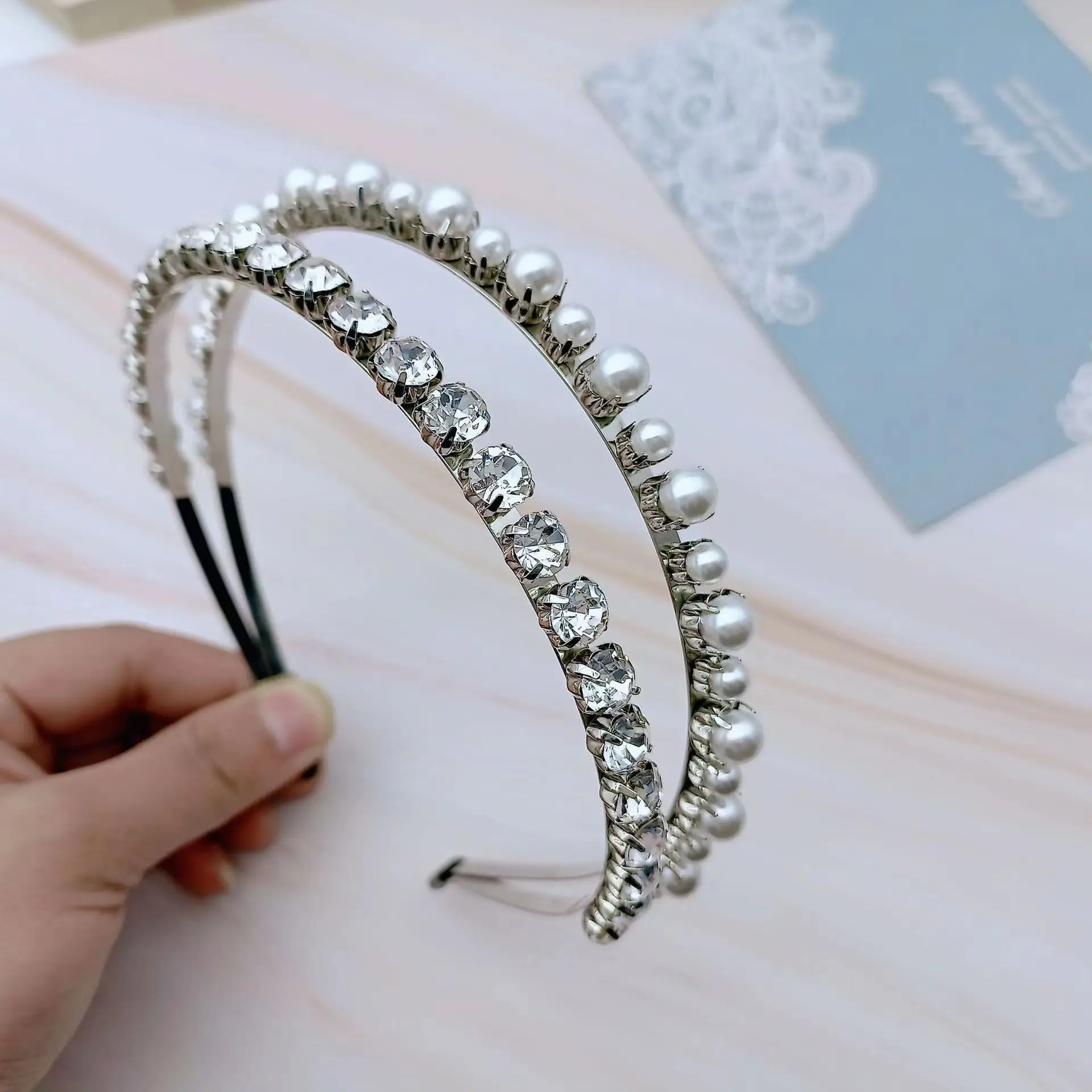 Double Layer Hair Hoop Rhinestone Headband Wedding Hair Loop  display picture 1