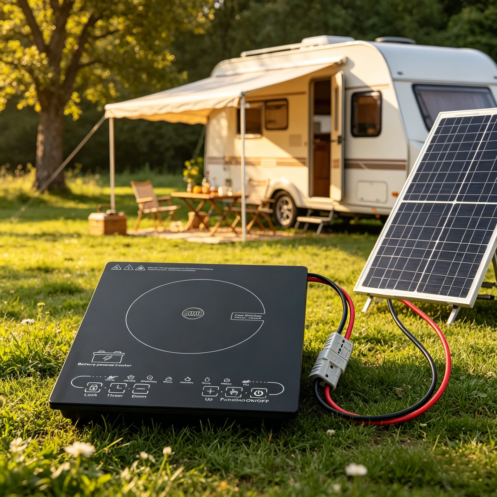 Solar Powered Outdoor Induction Cookers for RVs and Trucks, with 12V/24V/48V Batteries Available As Cooking Utensils