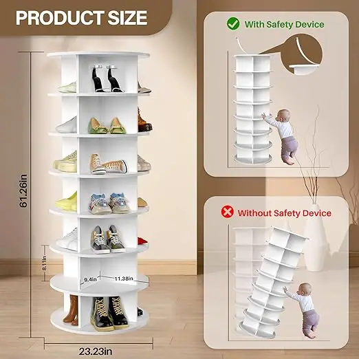 Revolving Vertical Handbag Shoe Organizer Rotate Shoes Closet 7 Tier Spinning Shoe Display Tower for Wardrobe