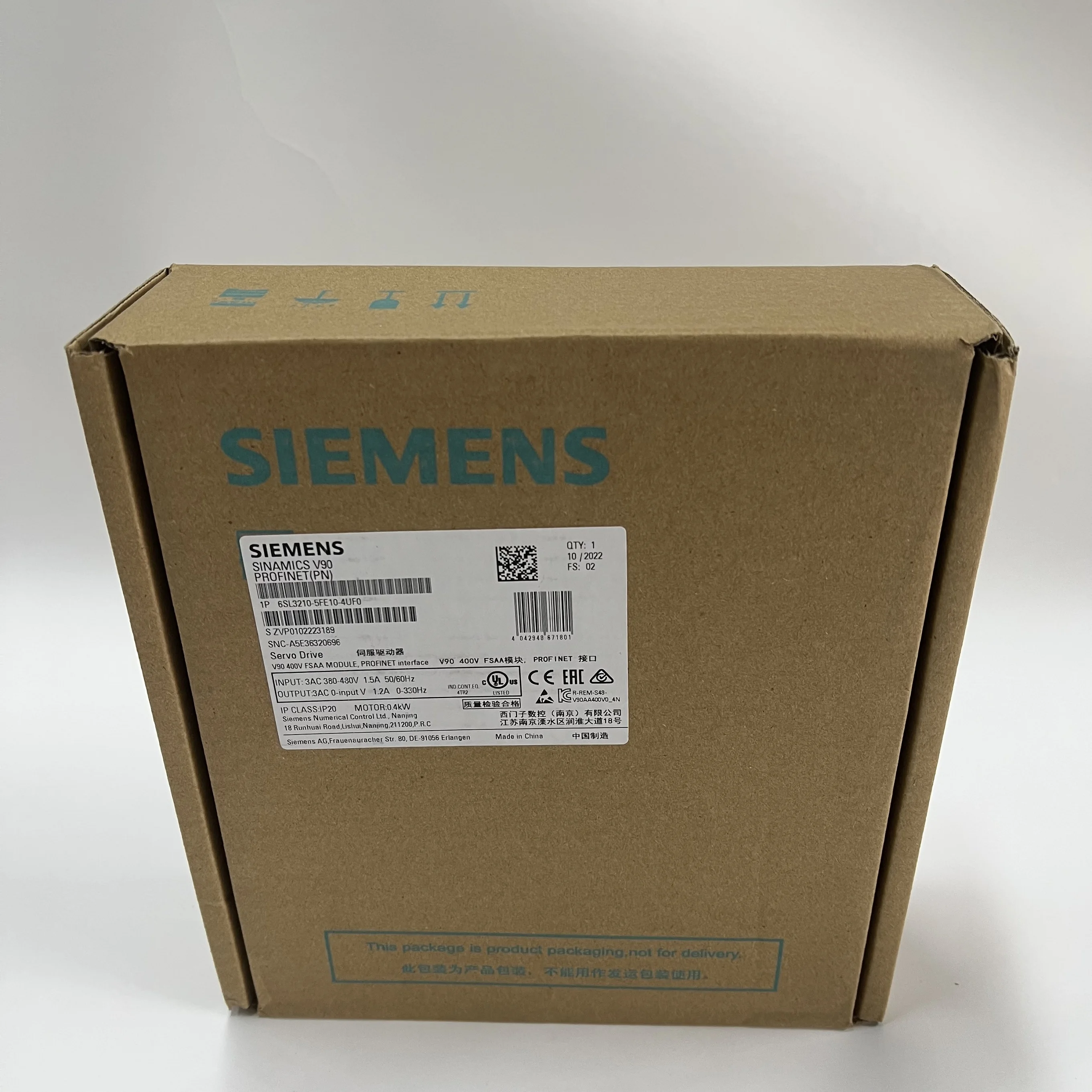 Siemens SINAMICS V90 Servo Drive 6SL3210‑5FE10‑4UF0 Siemens SINAMICS V90 Servo Drive 6SL3210‑5FE10‑4UF0