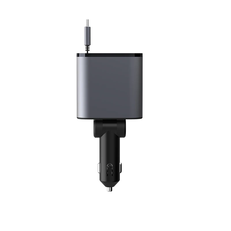 Fast Retractable Car Charger USB C Car Charger Fast Charge 60W 2  Retractable Cables  and USB Port Car Charger Adapter