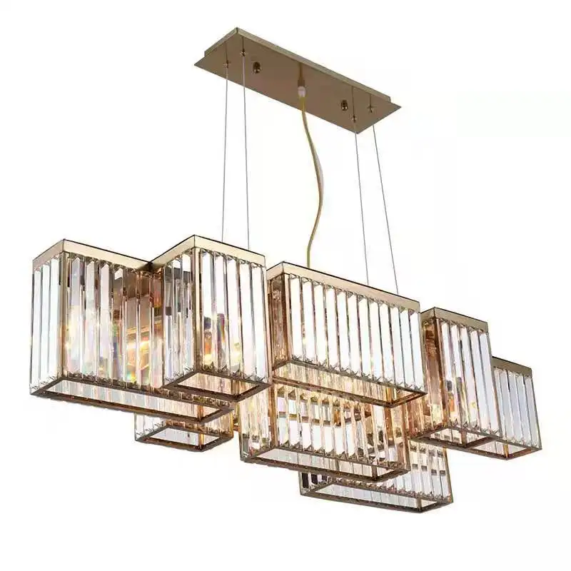 Modern Rectangular Island Crystal Chandelier Lighting Fixture Large Ceiling Lighting Hotel Lobby