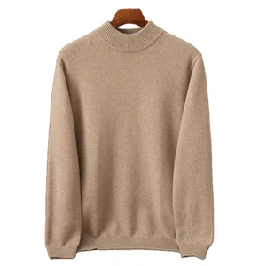 Autumn Winter Men's 100% Cashmere Half-High-Necked Turtle Neck Pullover Thick Bottomed Knitted Cardigan Wholesale