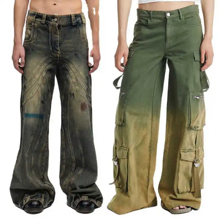 For Jeans Custom Wash Regular Straight Vintage Distressed Flared Stacked Cargo Pant Denim Pants High Button Hombre Jeans Men