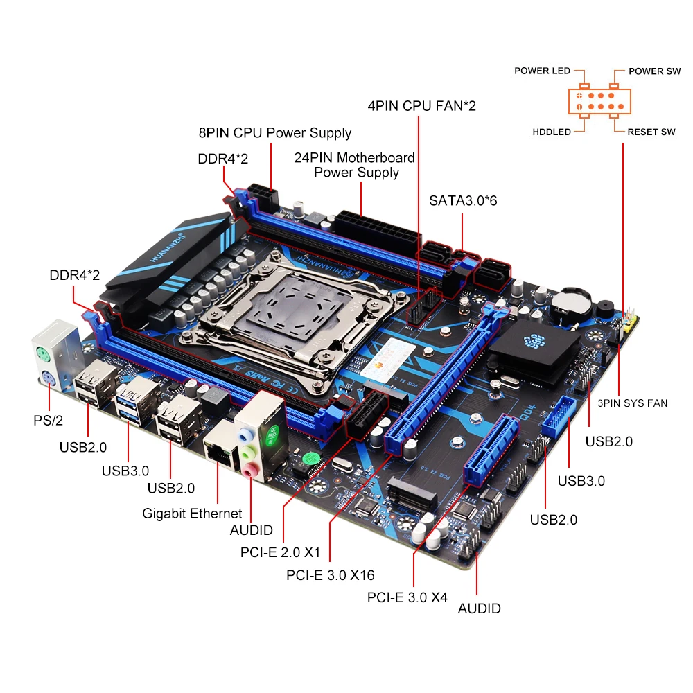 HUANANZHI QD4 X99 M-ATX Motherboard Lga 20113 DDR4 Support 2666 V3