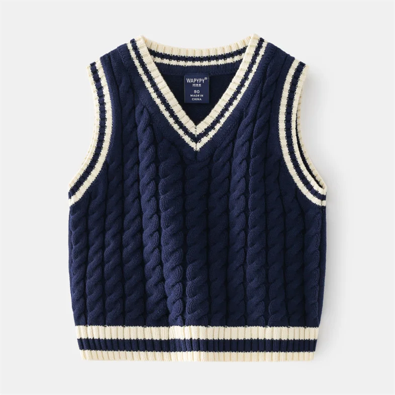 UNFOLK Giza cotton vneck knit vest (Navy