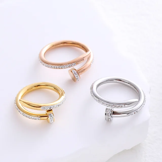 Luxury Famous Brands Designer Stainless Steel Fashion Love 18k gold jewelry Plated Stainless Steel Cuff Nail ring
