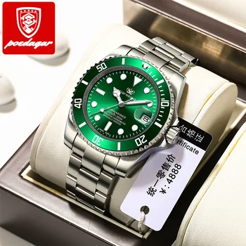 POEDAGAR Men Sport Fashion Stainless Steel Watches Top Brand Business Quality Luxury Waterproof Luminous Date Week Watch For