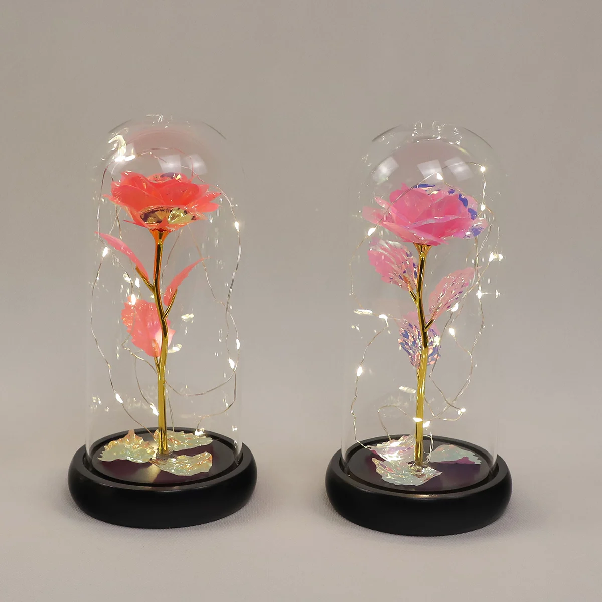 Handmade Preserved Rose in Clear Glass Dome with LED Lighting Unique Present for Any Occasion Artificial Flowers