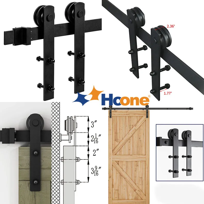 Hoone Wholesale Modern Hardware For Wooden Door 6.6ft Heavy Duty Black