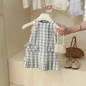 Floral Printed Girls Red Plaid Forest Dress Summer New Style Children Baby Girl Vest Dress