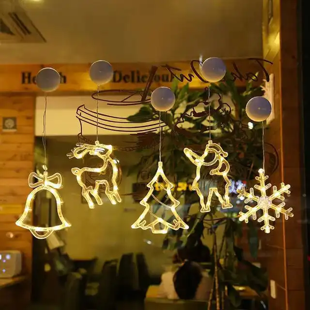 Elk-Themed Battery-Powered LED Christmas Atmosphere Lights Suction Cup Hanging Ornaments for Home Decor