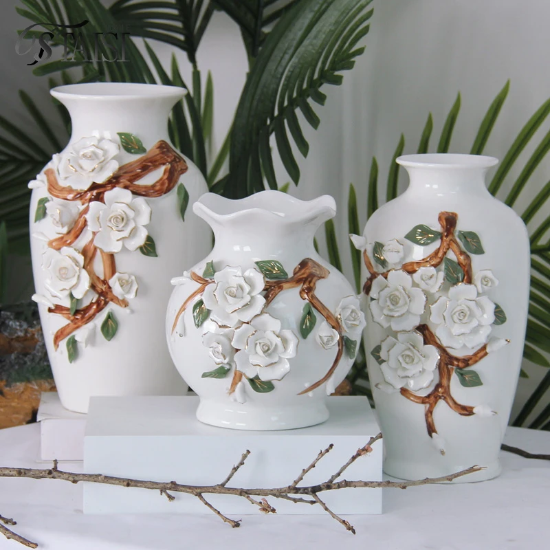 V202 Ceramic Handmade 3D Flower Vase 7.87 Inch White Table